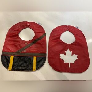 Red Leather Baby Bibs with Maple Leaf and RCMP Design